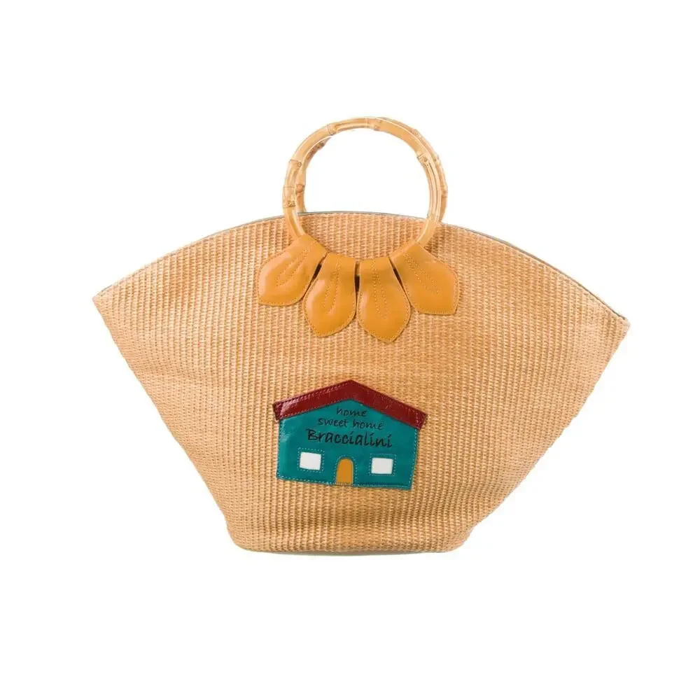 BRACCIALINI TUA Farm Scene Woven Leather Bag Shoulder Tote Art Purse Italy $1250